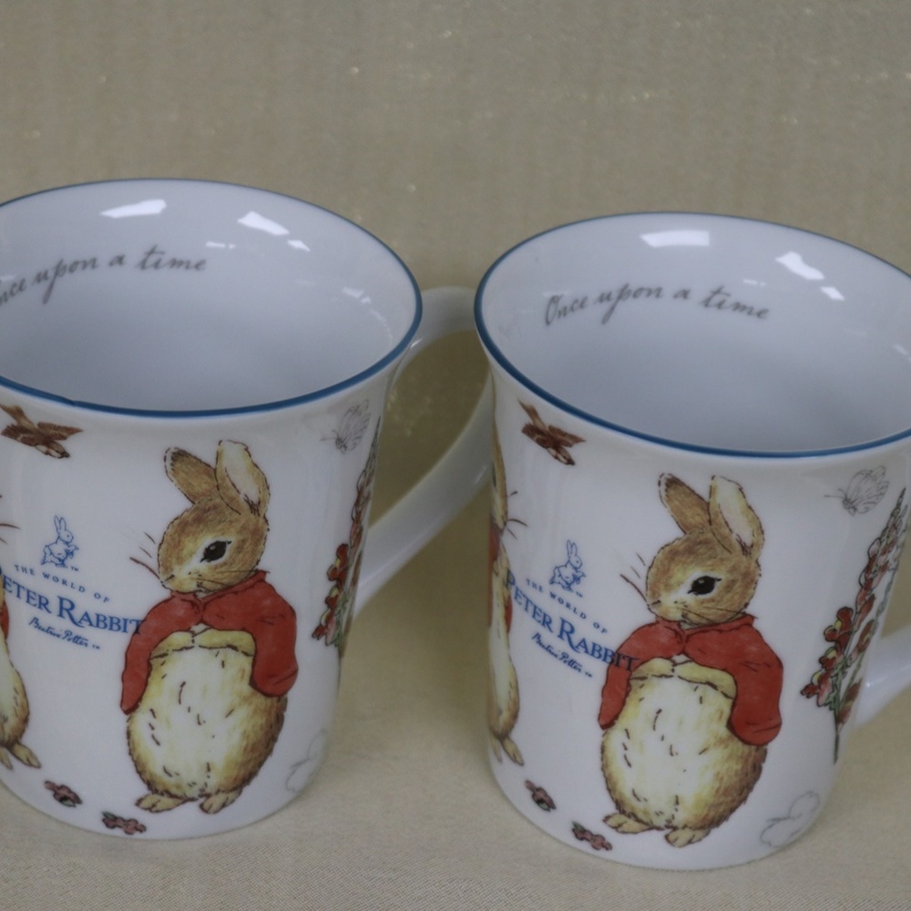 BEATRIX POTTER PETER BUNNY RABBIT EASTER SPRING COFFEE TEA MUGS -NEW- S/2 - #H